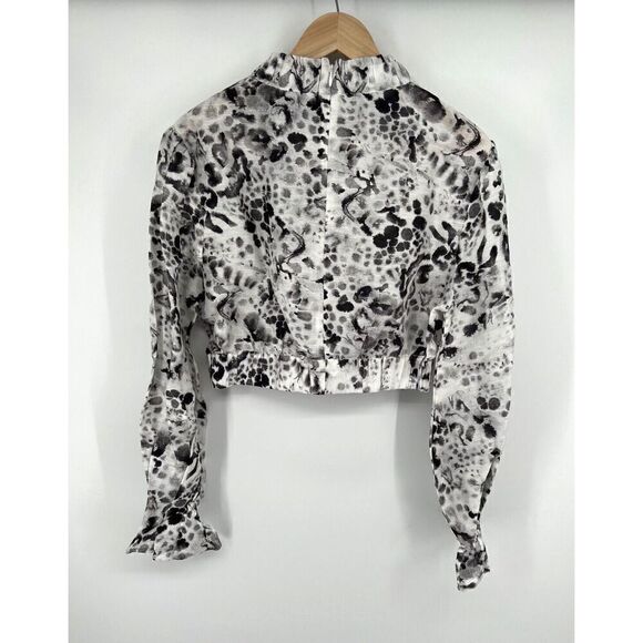 NEW AllSaints Luna Waktu Linen & Silk Top Pleated Cropped Frill White Womens 8 - Picture 2 of 4